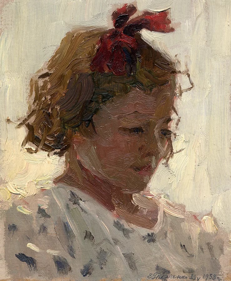Painting "Portrait of a Girl" by Evgeny Tkachenko, 1958