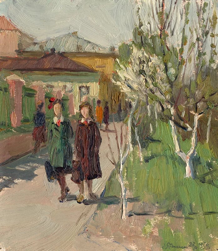 Painting "Girlfriends" by Evgeny Tkachenko, 1959
