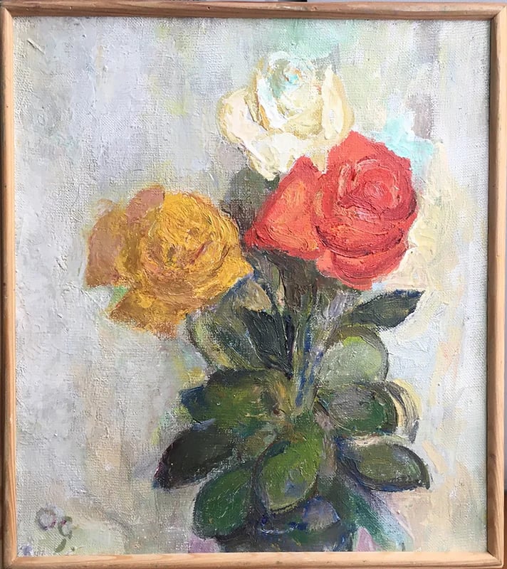 Painting "Roses" by Elena Yablonskaya, 70s.