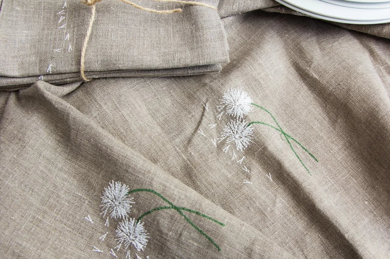 Tablecloth, Natural Grey, Dandelions 150/150