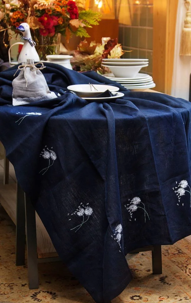Tablecloth, Dark Blue, Dandelions 150/210