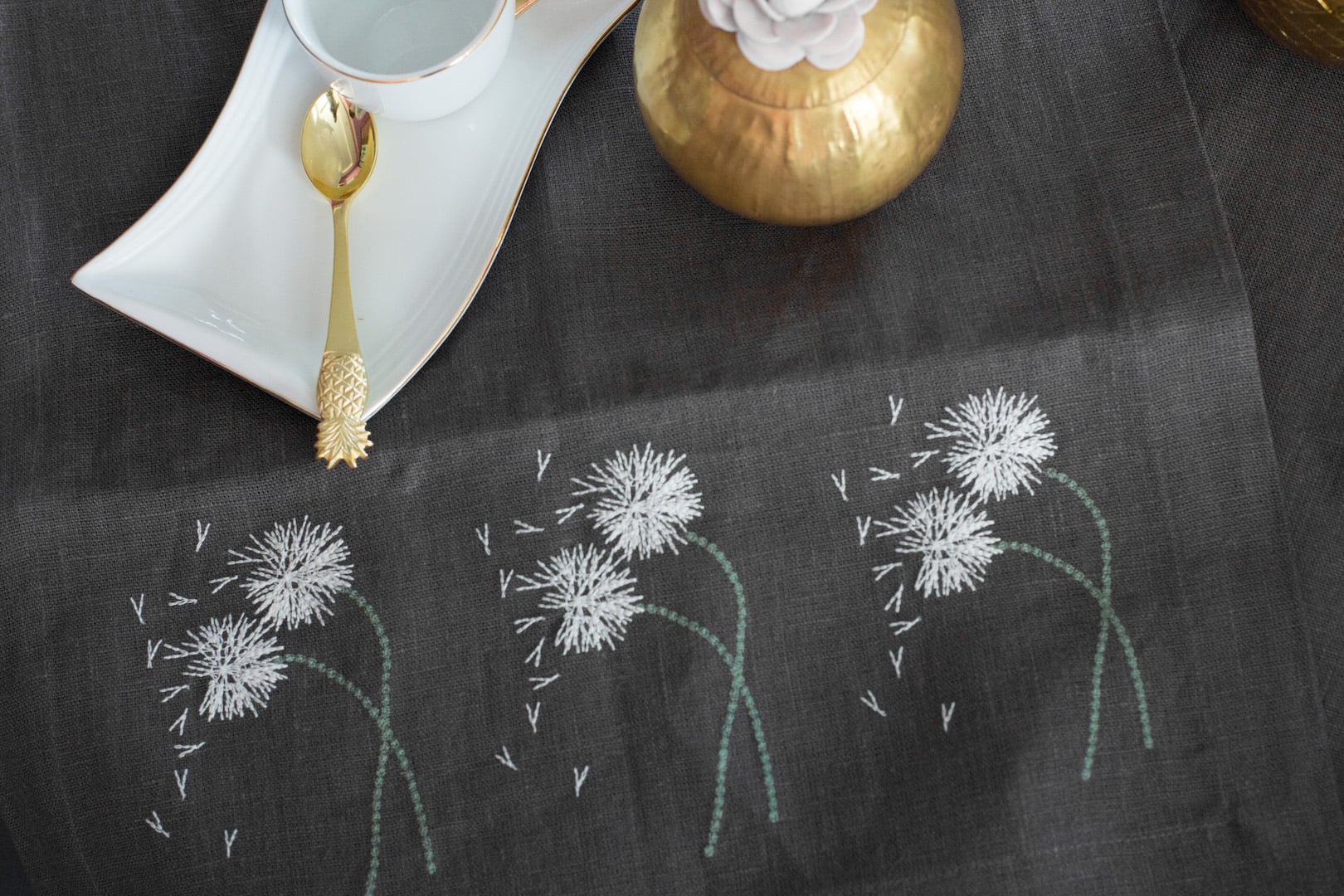 Tablecloth, Dark Grey, Dandelions 150/150