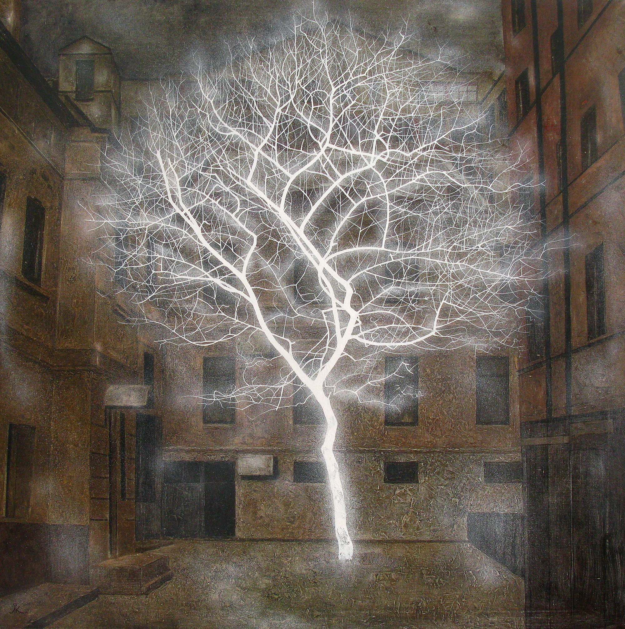 Лизогуб играть. Картины художника Константина Лизогуба. Белое дерево картина. Окно выходит в белые деревья.