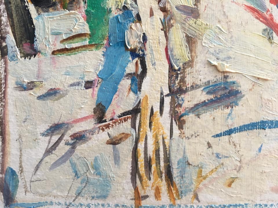 Painting "Skiers. Carpathians" by Evgeny Volobuev