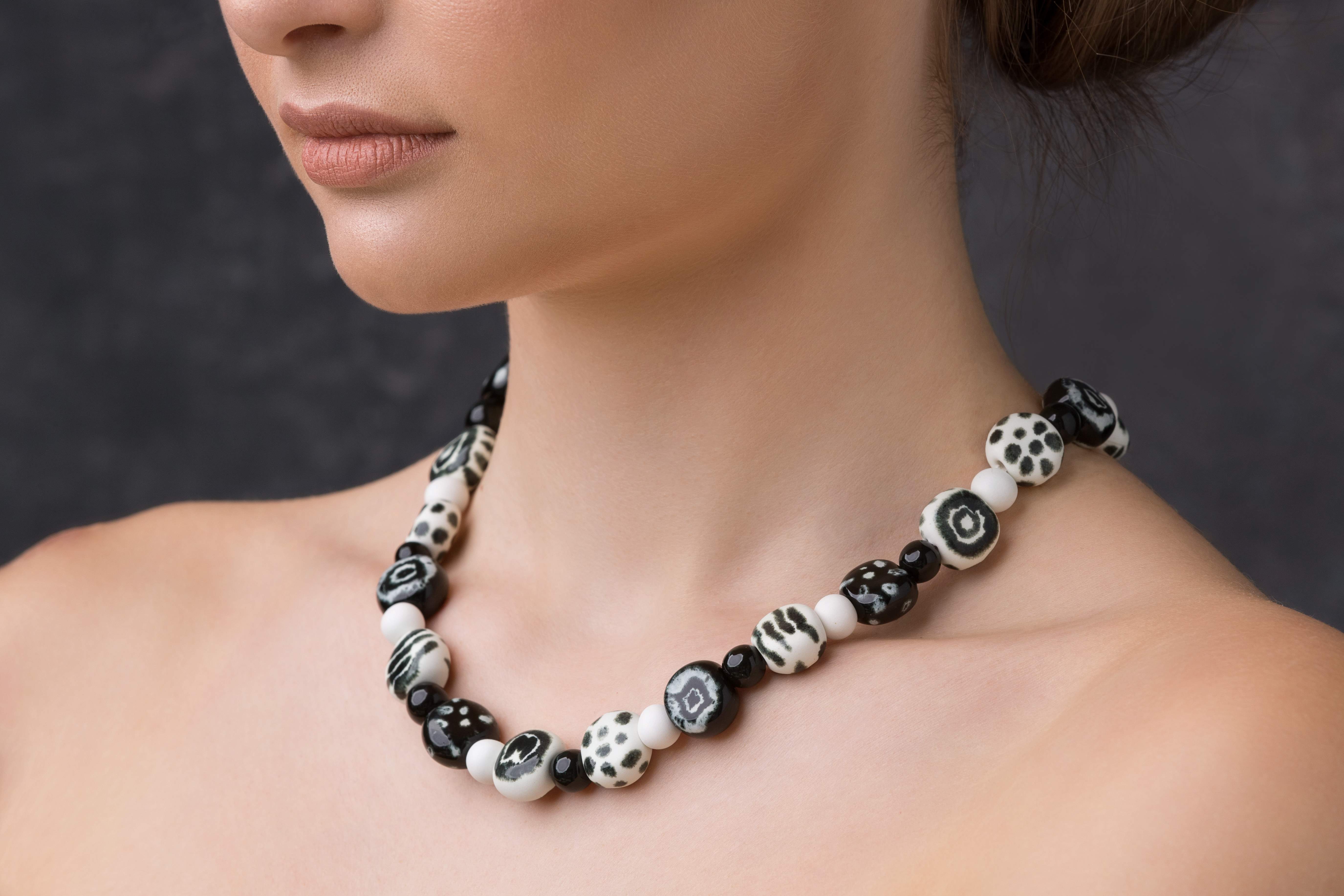 Handmade ceramic necklace "White Tiger"