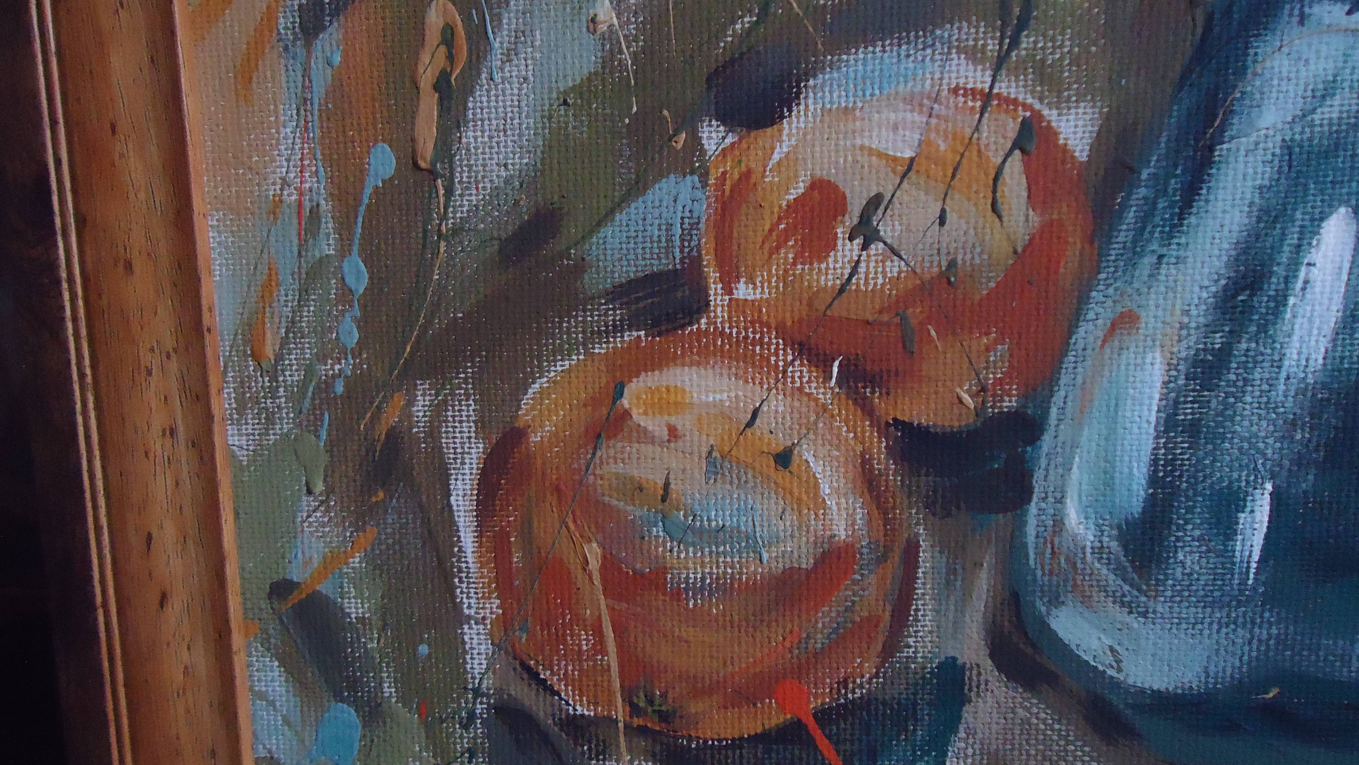 "Still life with a green jug and oranges"