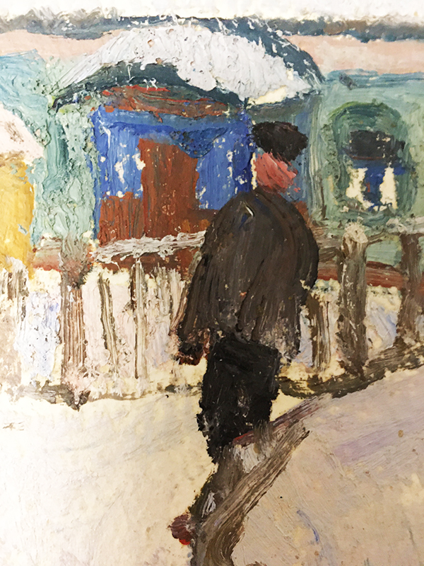 Painting "Winter in the Village." Evgeniya Volobueva, 1977