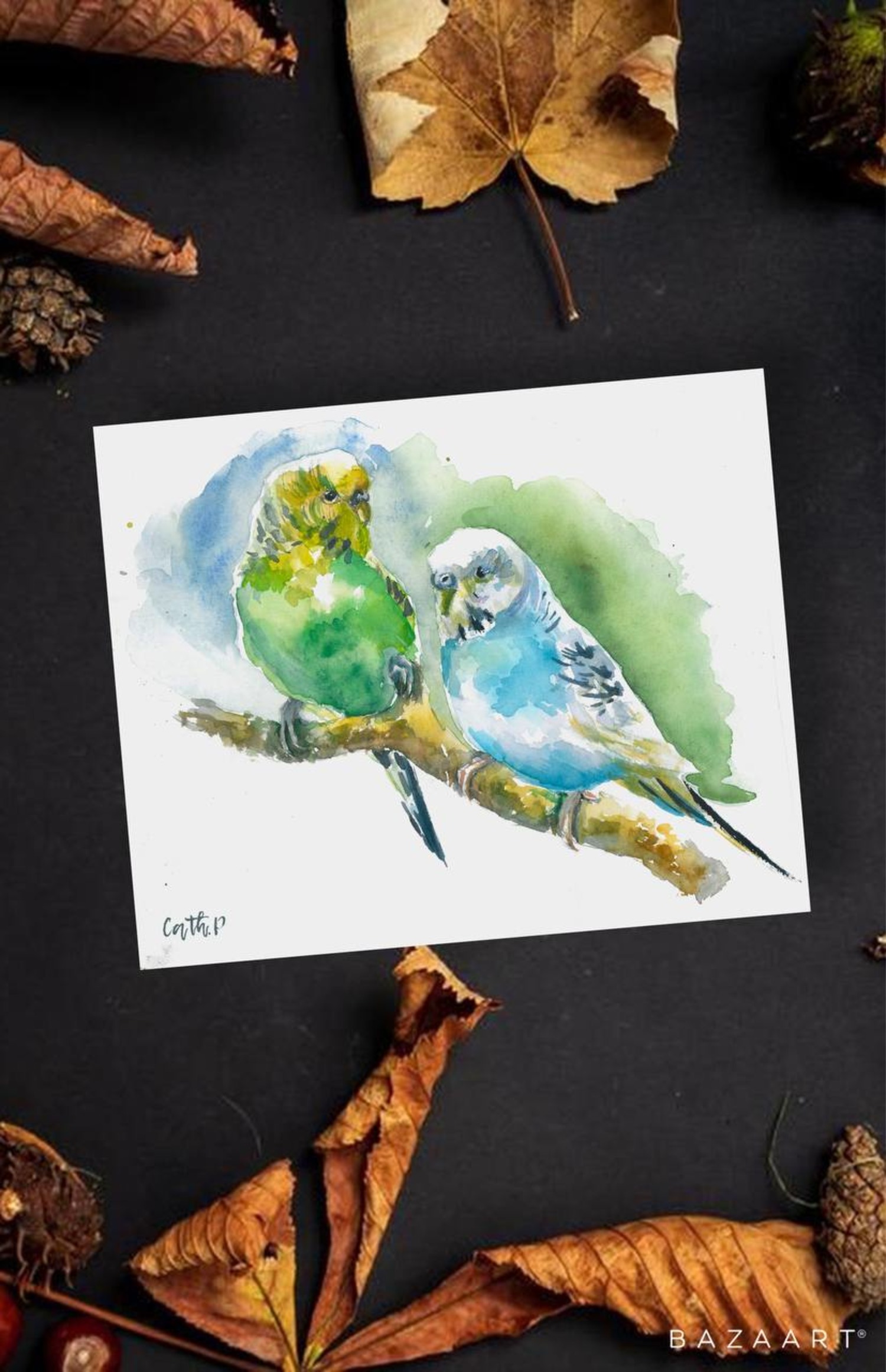 Watercolor pair of parrots