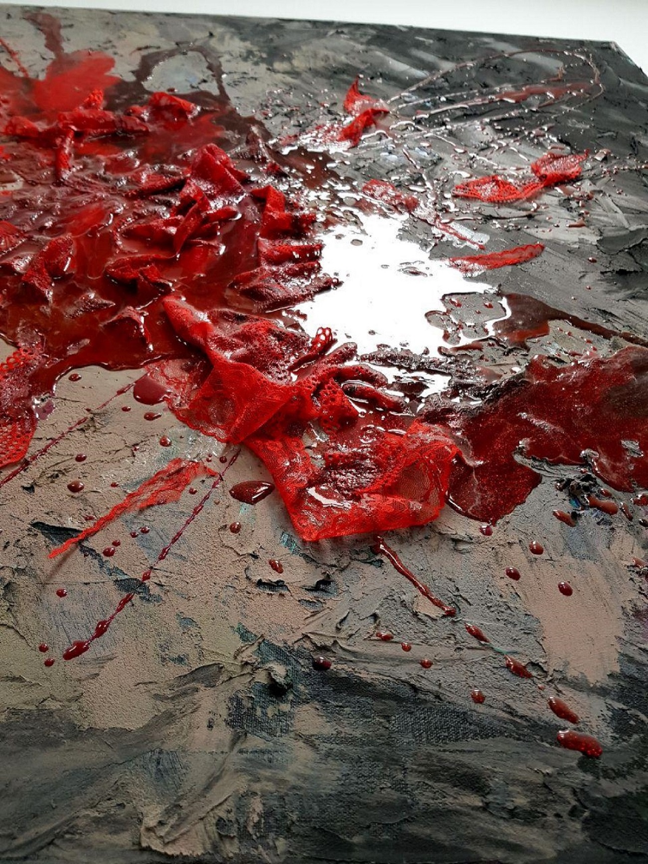 Puddle of blood on the asphalt