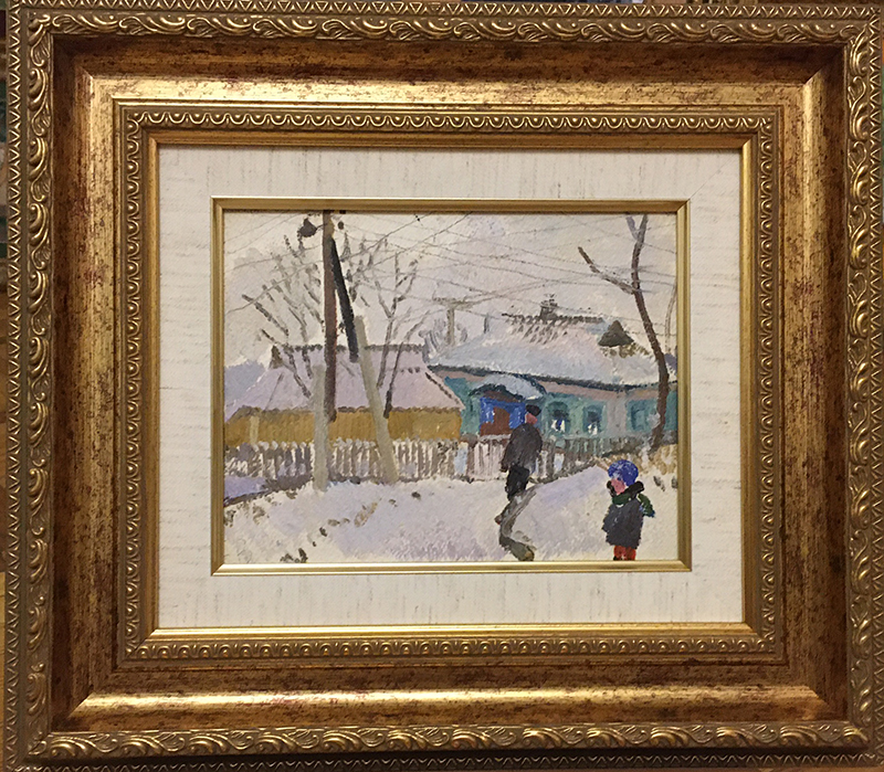 Painting "Winter in the Village." Evgeniya Volobueva, 1977
