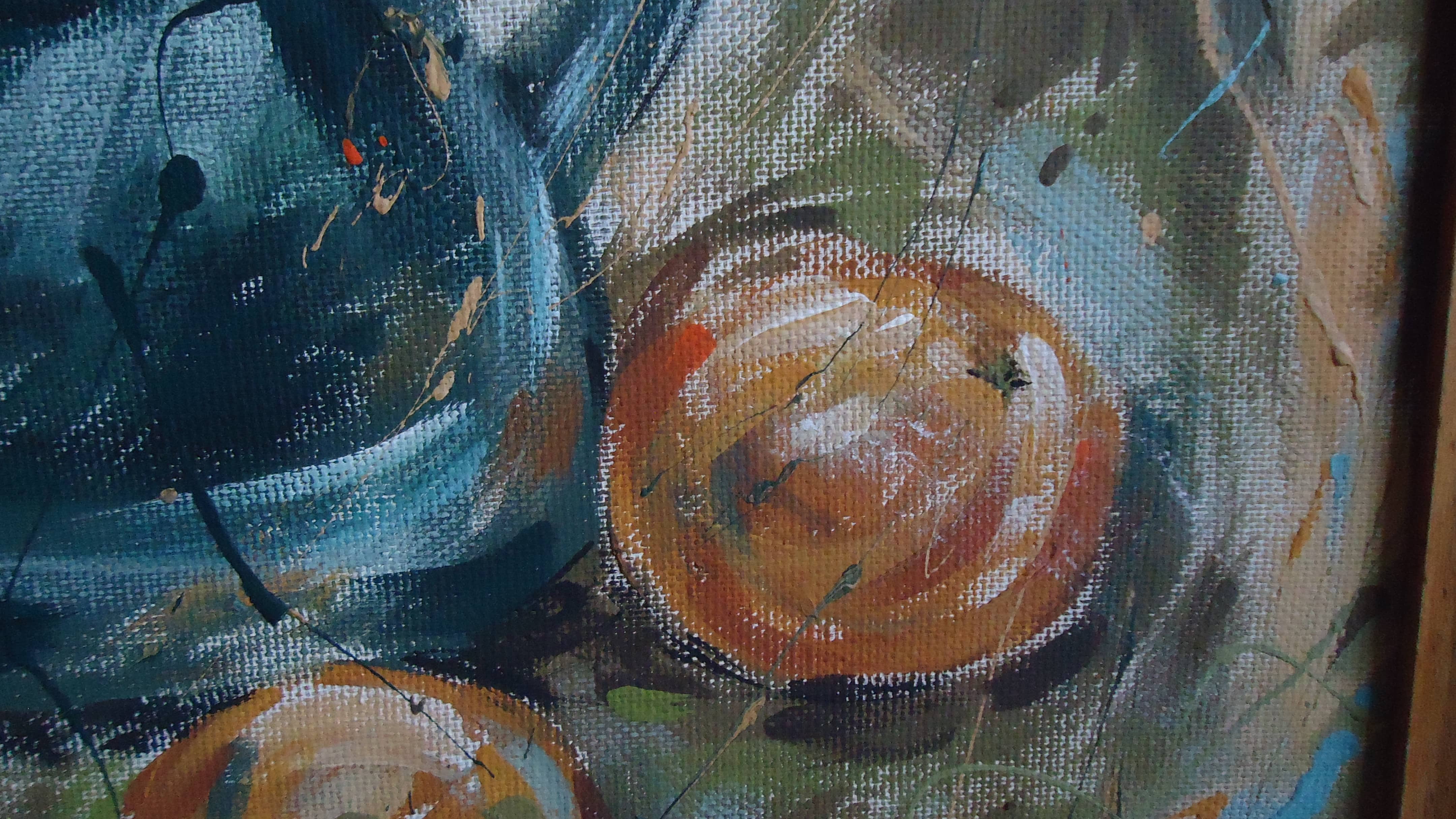 "Still life with a green jug and oranges"